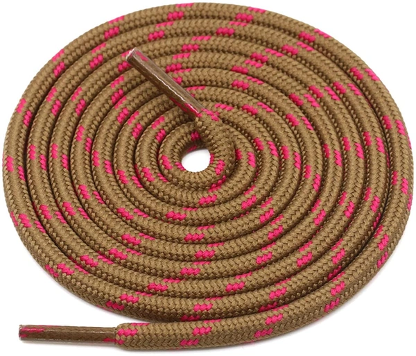 GRAH SANGRAH® (2 Pair) Shoelaces for Hiking Shoes, Outdoor Walking Sneakers, Outdoor Hiking, Climbing, Basketball, Work Boot, Running , Sport Shoes - 120 cm, Light Brown Rose Red
